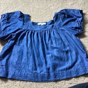 LOFT Medium Denim-Blue Gathered Square Neck Top